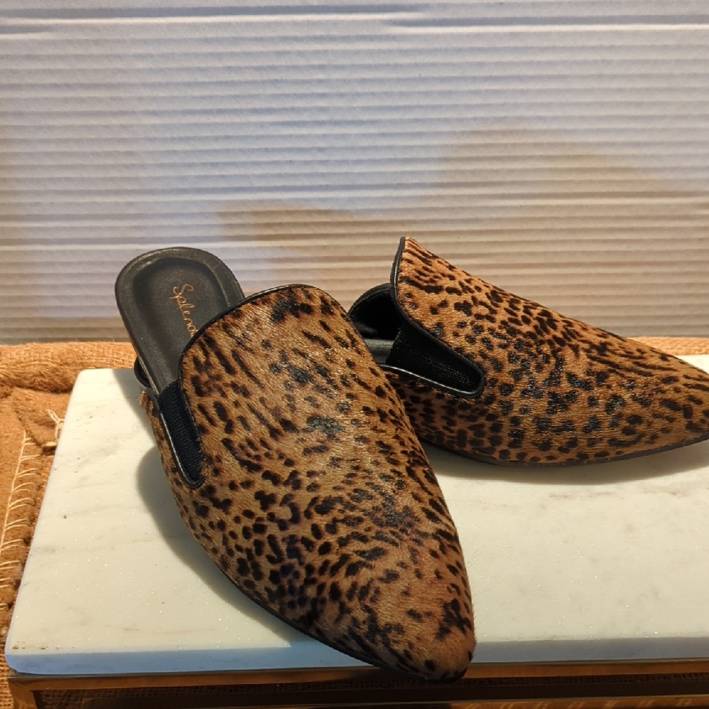 Splendid Cheetah Print Women's Mules. Leather Cheetah. Size 7 NEW Flat